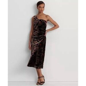 Lauren Ralph Lauren Woman’s 14 Paisley Velvet One Shoulder Cocktail Dress